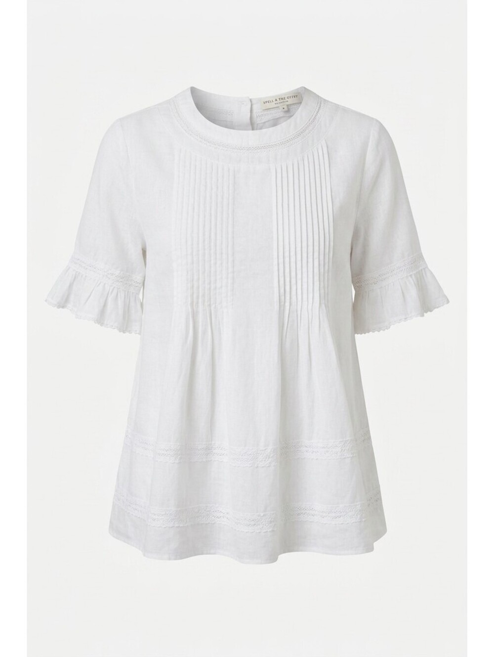 Title: English Factory White Cotton Pintuck Lace Prairie Blouse Cottagecore M